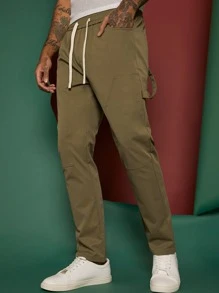 Manfinity Men Drawstring Waist Flap Pocket Cargo Trousers - Khaki - View 5
