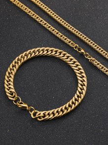 Vòng cổ và vòng tay chuỗi tối giản cho nam - Vàng - Xem 3