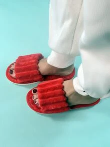 女士時尚室內拖鞋,極簡毛茸茸臥室拖鞋 - 紅色 - 查看 4