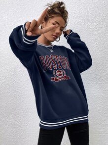 SHEIN Unity Letter Graphic Drop Shoulder Sweatshirt - Navy Blue - View 3