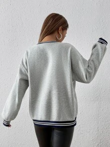 SHEIN Unity American Football And Letter Graphic Drop Shoulder Sweatshirt - Light Grey - View 2