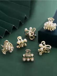 6 cái Móng Vuốt Tóc Giả Ngọc Trai Trang Trí Thanh Lịch - Vàng - Xem 5