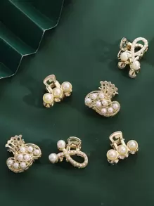 6 cái Móng Vuốt Tóc Giả Ngọc Trai Trang Trí Thanh Lịch - Vàng - Xem 4