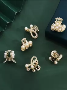 6 cái Móng Vuốt Tóc Giả Ngọc Trai Trang Trí Thanh Lịch - Vàng - Xem 3