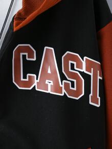 Boys Letter Graphic Striped Trim Colourblock Drop Shoulder Hooded Jacket Without Tee - Multicolor - View 3