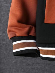 Boys Letter Graphic Striped Trim Colourblock Drop Shoulder Hooded Jacket Without Tee - Multicolor - View 4