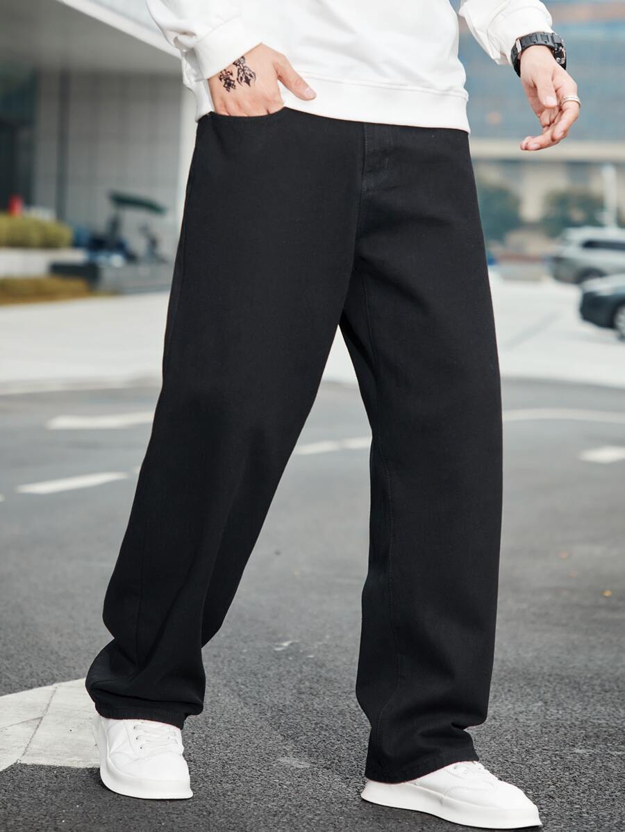 Manfinity Men Slant Pocket Straight Leg Jeans - Black - View 1