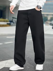 Manfinity Men Slant Pocket Straight Leg Jeans - Black - View 3