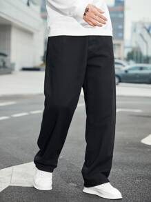 Manfinity Men Slant Pocket Straight Leg Jeans - Black - View 4