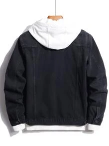 Manfinity Men Flap Pocket Denim Jacket Without Hoodie - Black - View 2