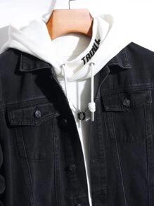 Manfinity Men Flap Pocket Denim Jacket Without Hoodie - Black - View 3