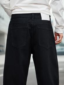 Manfinity Men Slant Pocket Straight Leg Jeans - Black - View 7