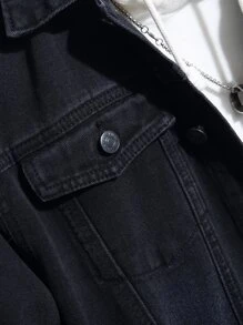 Manfinity Men Flap Pocket Denim Jacket Without Hoodie - Black - View 4