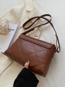 Quilted Chain Flap Square Bag - Brown - View 2