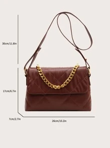Quilted Chain Flap Square Bag - Brown - View 3