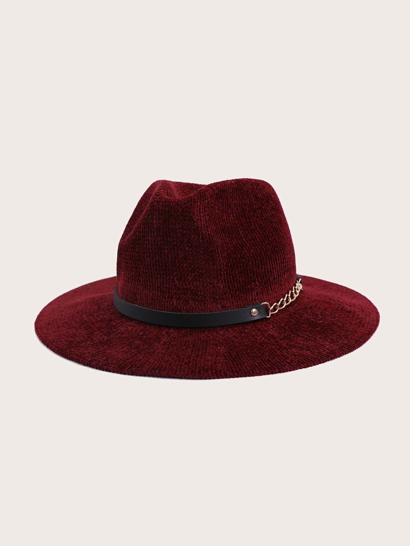 Sombrero fedora con cadena & con diseño de cinturón - Burdeos - Ver 1