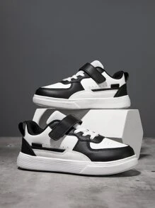 Boys Two Tone Hook-And-Loop Fastener Strap Skate Shoes Sneakers - Black and White - View 3
