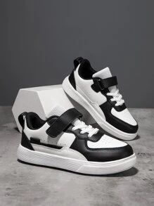 Boys Two Tone Hook-And-Loop Fastener Strap Skate Shoes Sneakers - Black and White - View 7