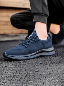 Men Sneakers Breathable Mesh Athletic Running Sports Shoes Lightweight Casual Walking Shoes Comfortable Gym Work Flat Shoes - Navy Blue - View 7