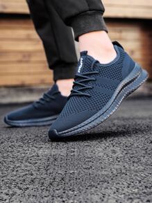 Men Sneakers Breathable Mesh Athletic Running Sports Shoes Lightweight Casual Walking Shoes Comfortable Gym Work Flat Shoes - Navy Blue - View 4