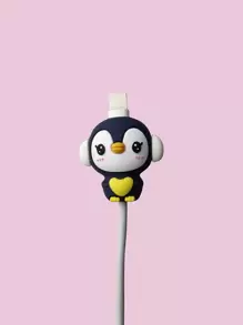 Heart Penguin Silicone Protective Sleeve Compatible With Iphone Data Cables - Navy Blue - View 4