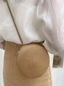 Tropiscape Bolso pequeño y minimalista de paja, Bolso pequeño redondo de paja trenzado, Bolso cruzado pequeño de paja trenzada,Bolso de verano de mujer (16 x 16 cm),Bolso cruzado pequeño redondo trenzado de paja, Bolso de círculo trenzado de moda, Bolso de verano para viajes, Bolso esencial de verano, Bolso de playa para mujeres para vacaciones y vacaciones, Vibraciones de vacaciones, Vacaciones Relax Playa