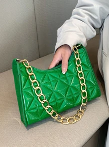 Quilted Detail Chain Bag - Green - View 1