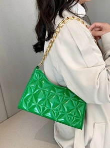 Quilted Detail Chain Bag - Green - View 2