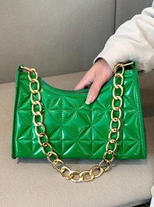Quilted Detail Chain Bag - Green - View 6
