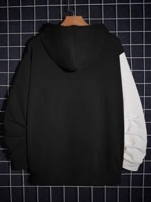 EASEVO Men Plus Letter Graphic Two Tone Drawstring Hoodie - Black - View 2