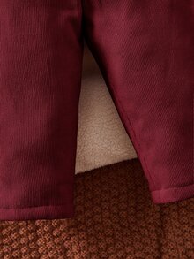 SHEIN Bebé Pantalones con botón delantero térmico - Burdeos - Ver 4