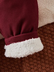 SHEIN Bebé Pantalones con botón delantero térmico - Burdeos - Ver 5