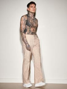 GENTILAND Men Slant Pocket Straight Leg Corduroy Trousers - Beige - View 6