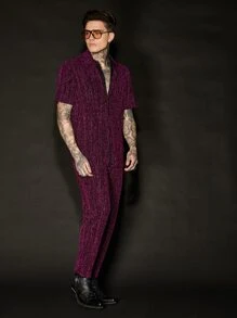 Manfinity Men Glitter Suit Trousers Without Belt - Purple - View 4