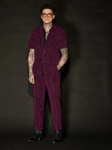 Manfinity Men Glitter Suit Trousers Without Belt - Purple - View 8