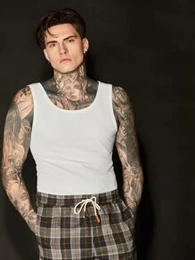 Manfinity RebelGame Men Solid Tank Top - White - View 4