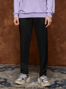 SWAVVY 1pc Elastic Waist Slant Pocket Joggers - Black - View 4