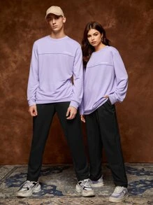 SWAVVY 1pc Elastic Waist Slant Pocket Joggers - Black - View 5