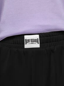 SWAVVY 1pc Elastic Waist Slant Pocket Joggers - Black - View 6