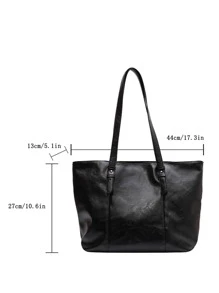 Vintage Design Shoulder Tote Bag - Black - View 3