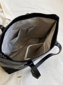 Vintage Design Shoulder Tote Bag - Black - View 5