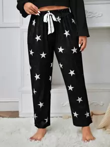 大碼星星印花前繫帶睡褲 - 黑與白 - 查看 1