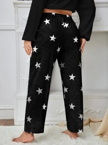 大碼星星印花前繫帶睡褲 - 黑與白 - 查看 2