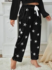 大碼星星印花前繫帶睡褲 - 黑與白 - 查看 5