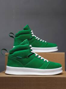 Men High Top Lace-up Front Skate Shoes - Green - View 1