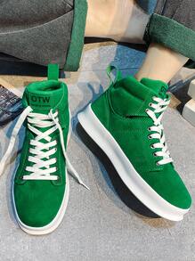 Men High Top Lace-up Front Skate Shoes - Green - View 2