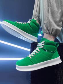 Men High Top Lace-up Front Skate Shoes - Green - View 4