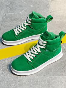 Men High Top Lace-up Front Skate Shoes - Green - View 5