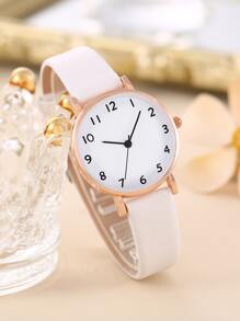 1 pieza Reloj cuarzo de puntero redondo & 4 piezas Pulsera - Blanco - Ver 3