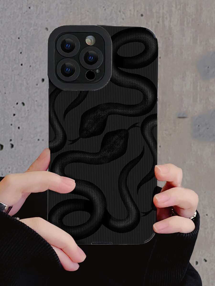 1pc Snake Pattern Phone Case - Black - View 1